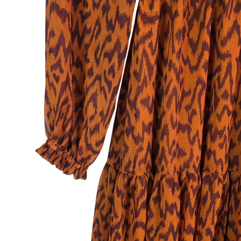 Wilfred Aritzia Rosalyn Abstract print tiered puff long  sleeves chiffon Dress - Picture 4 of 16